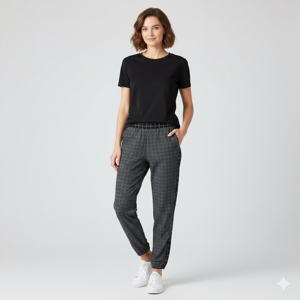 Madewell Women’s Black & White Graphgrid Track Dolphin Hem Tapered Trousers SZ S